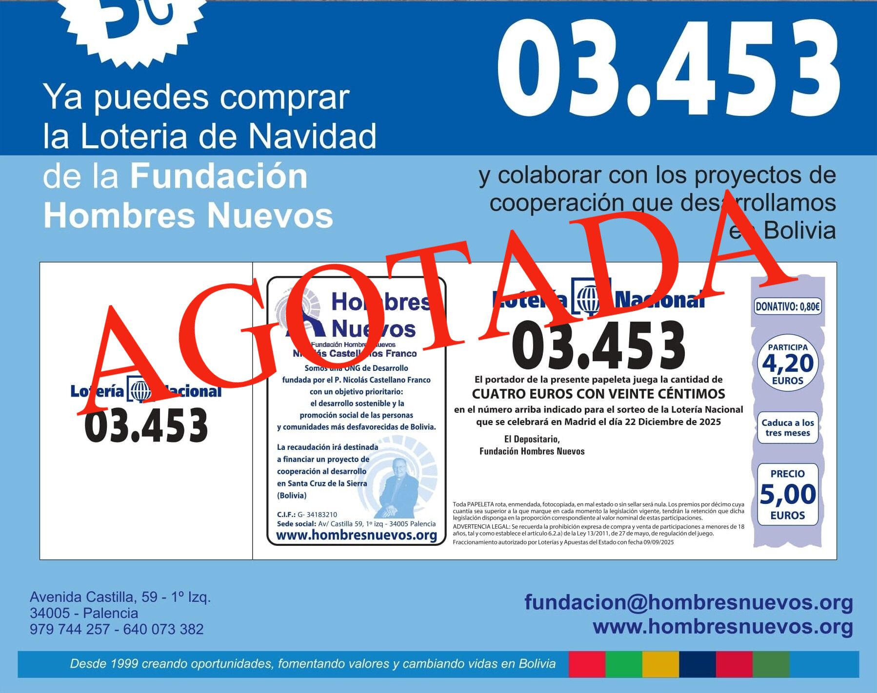 Agotada la lotería de Navidad de la Fundación Hombres Nuevos